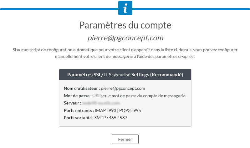 Utiliser un mail pro avec Gmail - Paramètres du compte