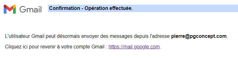 Utiliser un mail pro avec Gmail - Confirmation SMTP finale