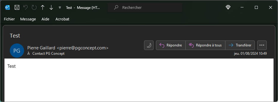 Utiliser un mail pro avec Gmail - Email de test reçu