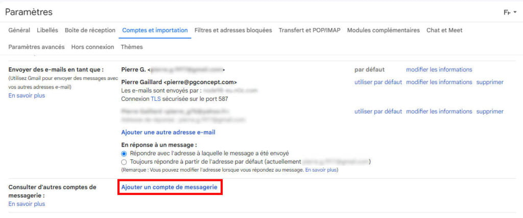 Utiliser un mail pro avec Gmail - Configuration réception de mails