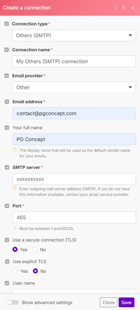 Configuration module Email - PG Concept