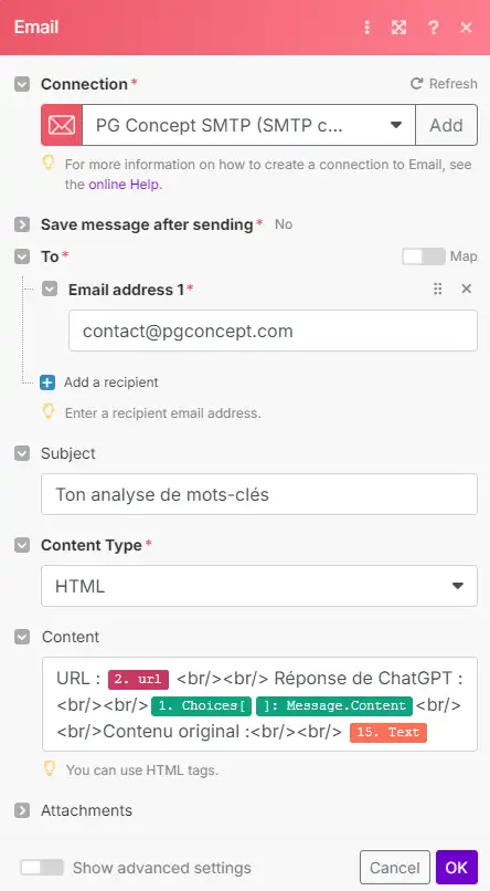 Configuration module Email - PG Concept