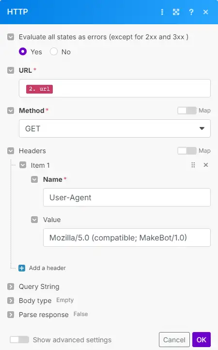 Configuration module HTTP - PG Concept