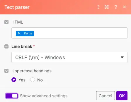 Configuration module Text Parser - PG Concept