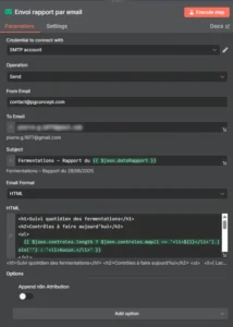 Automatisation n8n : Envoi du rapport par email - PG Concept