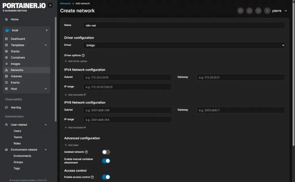 Création d'un network avec Portainer - Etape 2 - PG Concept