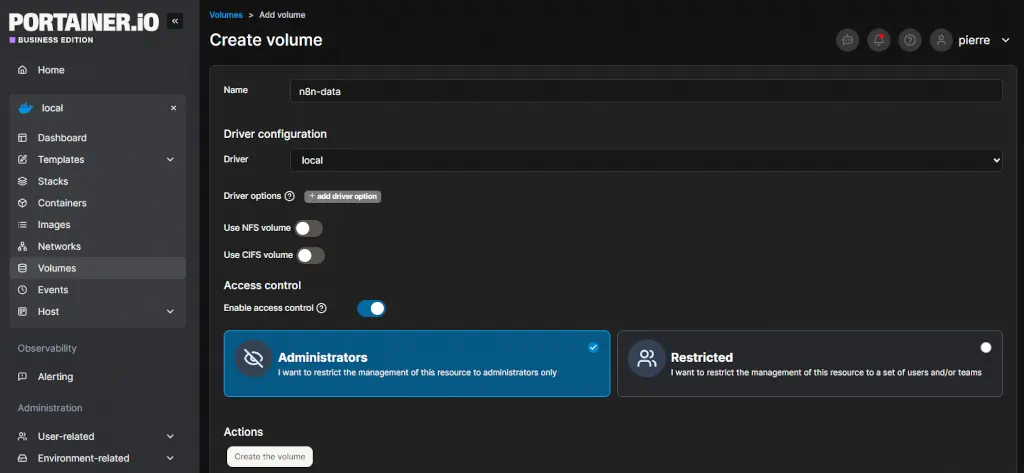 Création d'un volume avec Portainer - PG Concept