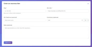 Lancement de Fly To Link, un outil de gestion de liens affiliés simple et RGPD friendly 5 Création de lien Fly To Link - PG Concept