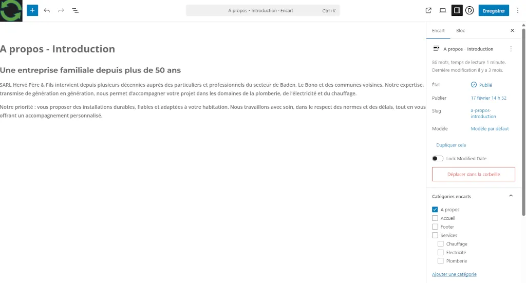 Exemple d'encart pour SARL Hervé - PG Concept