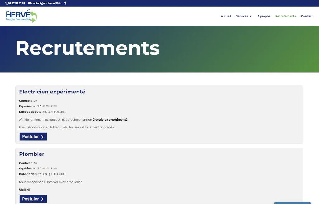 Fonctionnalité de recrutements pour SARL Hervé - PG Concept
