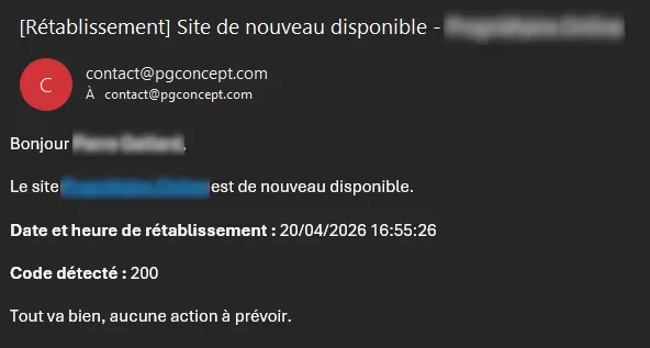 Monitoring de sites web automatisé : alerte mail site up - PG Concept