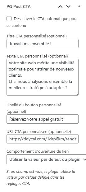 Surcharge d'un CTA - PG Concept