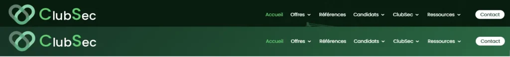 ClubSec : les 2 versions du menu, standard et lors du défilement - PG Concept