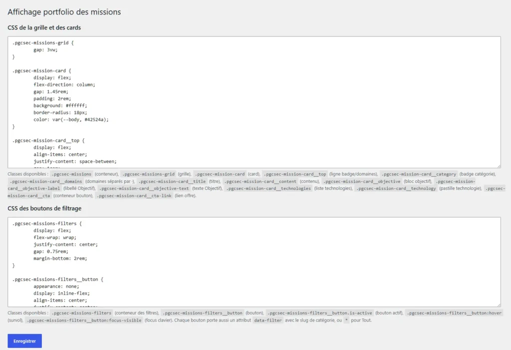 ClubSec : configuration de l'affichage portfolio des missions - PG Concept