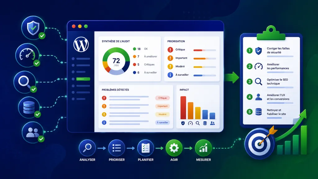 Audit de site WordPress : quels points vérifier en priorité ? 7 Transformer un audit de site WordPress en plan d'action - PG Concept