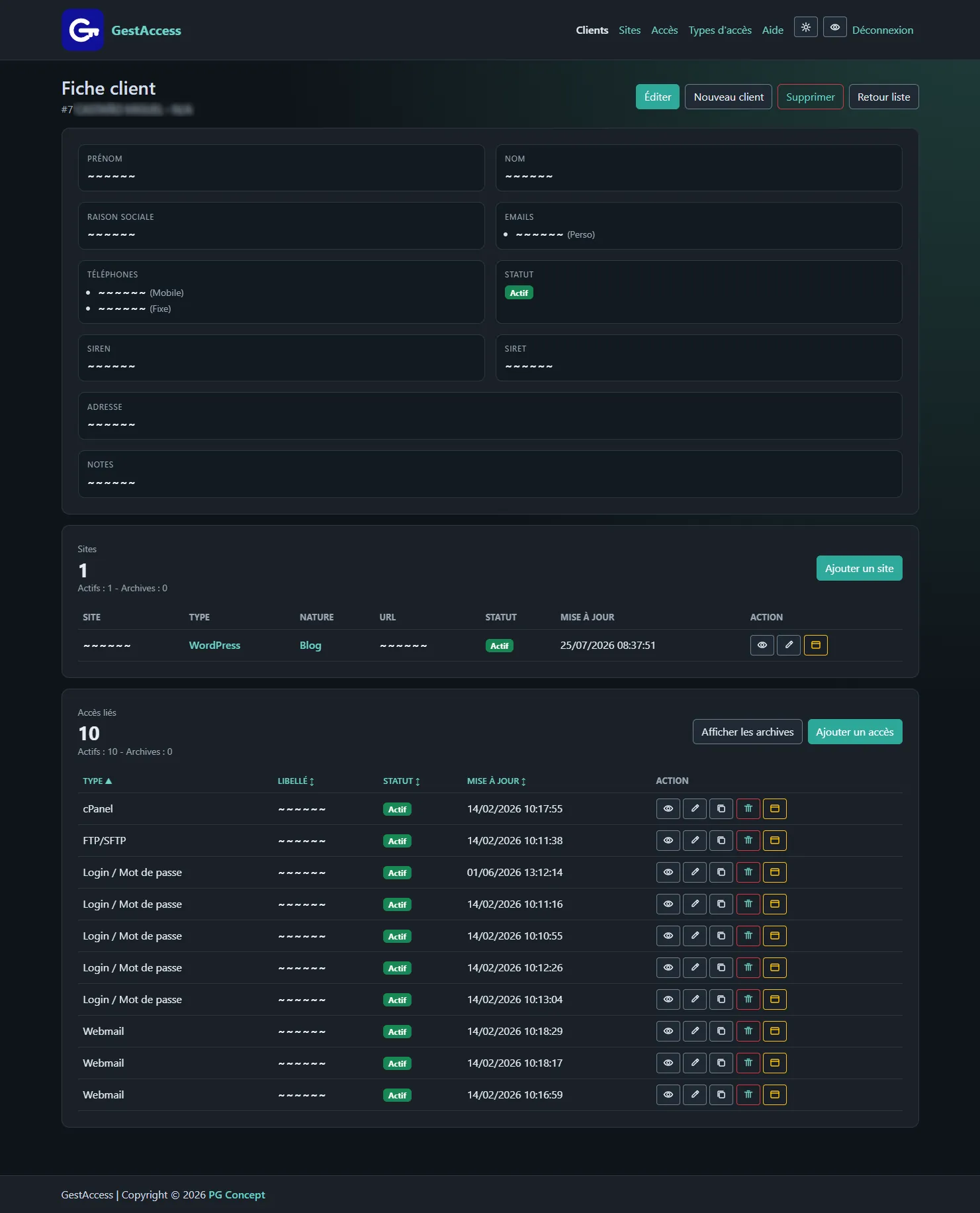 GestAccess : fiche client - PG Concept