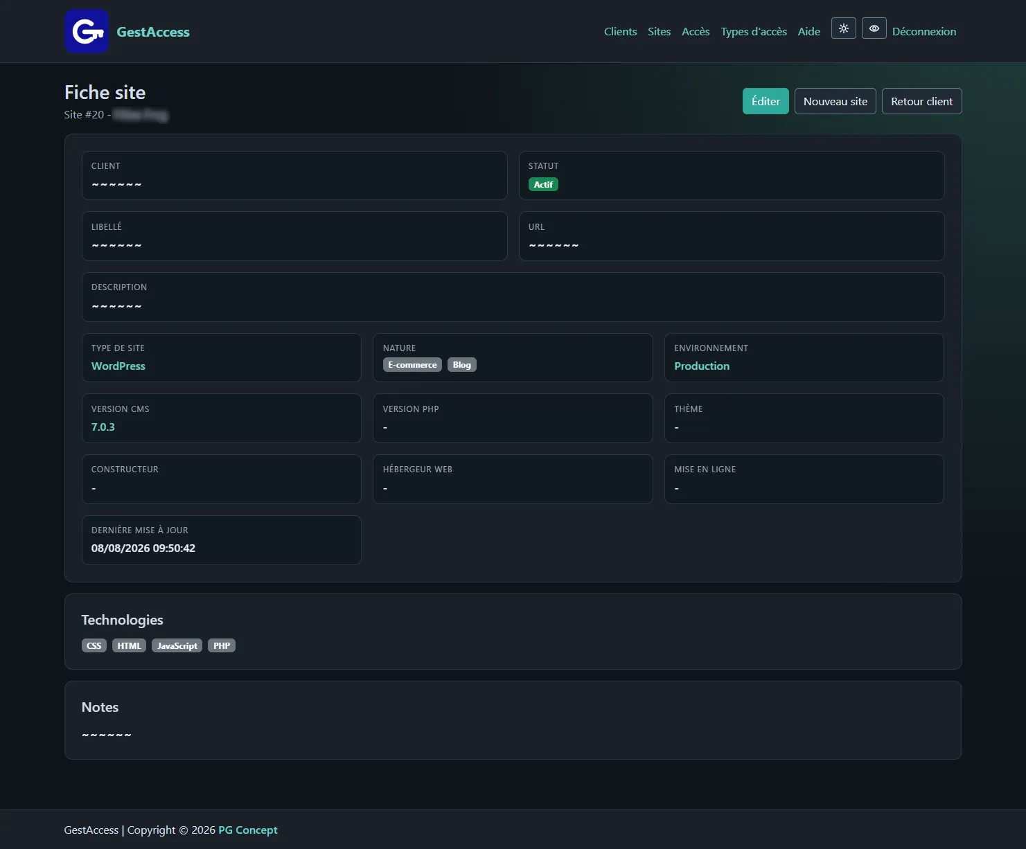 GestAccess : fiche site - PG Concept
